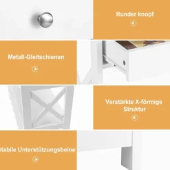 3 Ebenen Konsolentisch mit Schublade & 2 Ablagen & X-Förmigen Beinen
