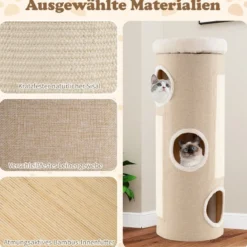 4 Ebenen Kratztonne mit 3 Höhlen & 2 Sisal-Kratzbrettern & Plüschbett Katzentonne