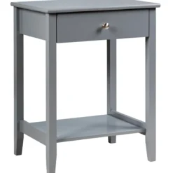 2 Ebenen Nachttisch mit Schublade Sofatisch aus Holz 47,5 x 36 x 62 cm Grau
