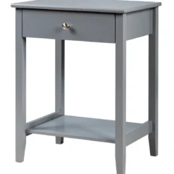 2 Ebenen Nachttisch mit Schublade Sofatisch aus Holz 47,5 x 36 x 62 cm Grau