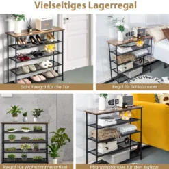 5 Ebenen Schuhregal aus Metall mit Abnehmbarer Regalen & Kippsicherung 100 x 30 x 93cm