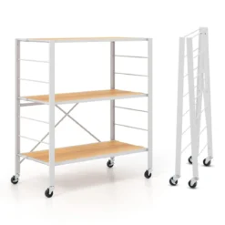 3 Ebenen Servierwagen klappbar Küchenwagen mit abnehmbaren Rädern & höhenverstellbaren Regalböden 76 x 36 x 86 cm