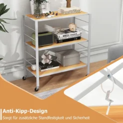 3 Ebenen Servierwagen klappbar Küchenwagen mit abnehmbaren Rädern & höhenverstellbaren Regalböden 76 x 36 x 86 cm