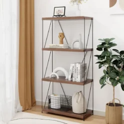 4 Ebenen Standregal mit Metallrahmen Industrielles Bücherregal Lagerregal 60 x 29,5 x 105 cm