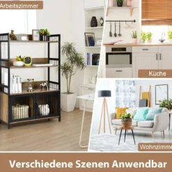 3 Ebenen Vintage Standregal mit Aufbewahrungsschrank für Küche im Industriestil 80x35x125,5cm