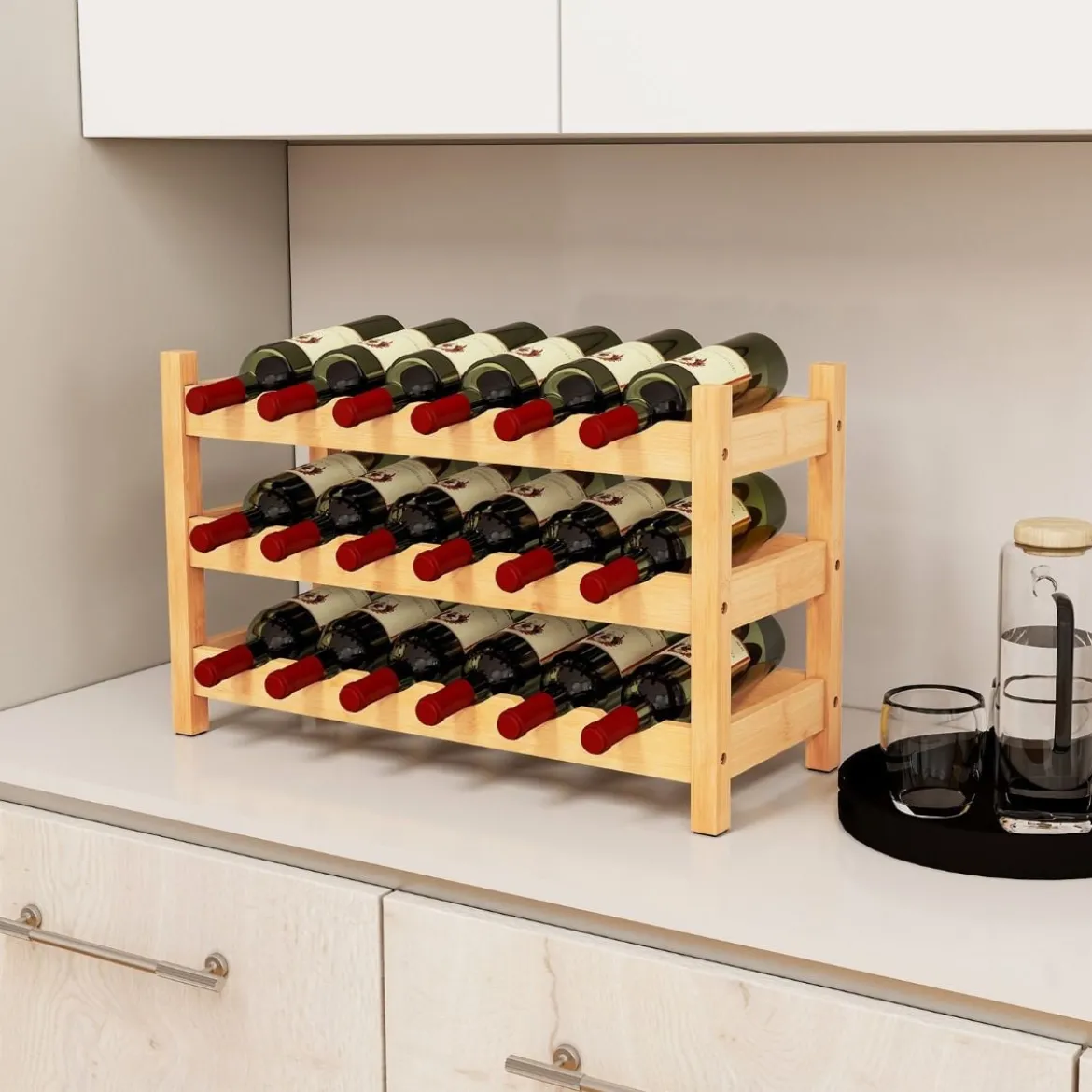 3 Ebenen Weinregal Bambus Weinständer für 18 Flaschen 62 x 24 x 38 cm Natur