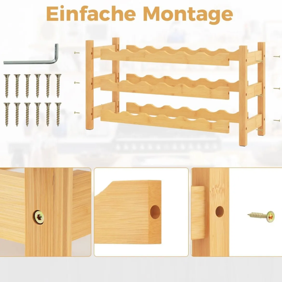 3 Ebenen Weinregal Bambus Weinständer für 18 Flaschen 62 x 24 x 38 cm Natur