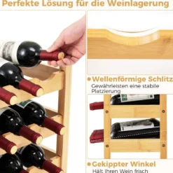 3 Ebenen Weinregal Bambus Weinständer für 18 Flaschen 62 x 24 x 38 cm Natur