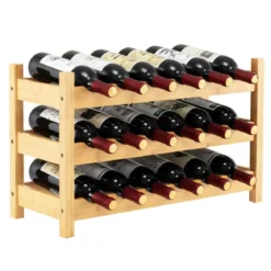 3 Ebenen Weinregal Bambus Weinständer für 18 Flaschen 62 x 24 x 38 cm Natur