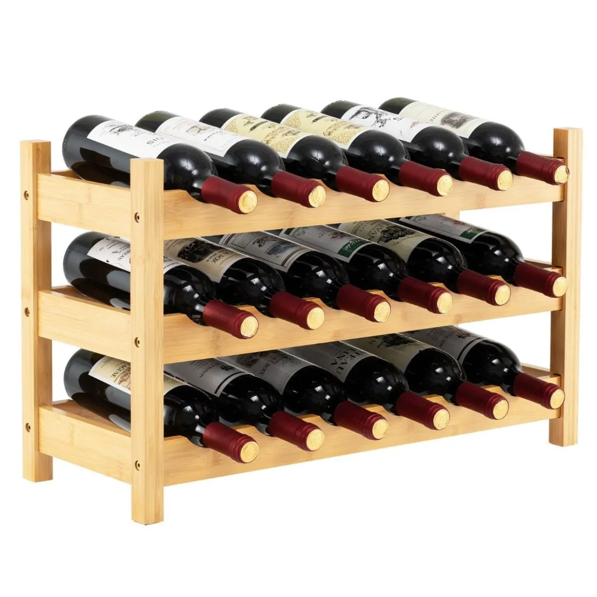 3 Ebenen Weinregal Bambus Weinständer für 18 Flaschen 62 x 24 x 38 cm Natur