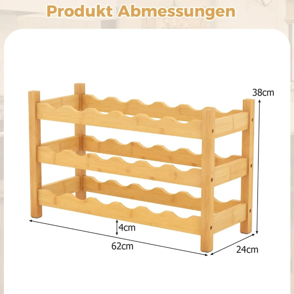 3 Ebenen Weinregal Bambus Weinständer für 18 Flaschen 62 x 24 x 38 cm Natur