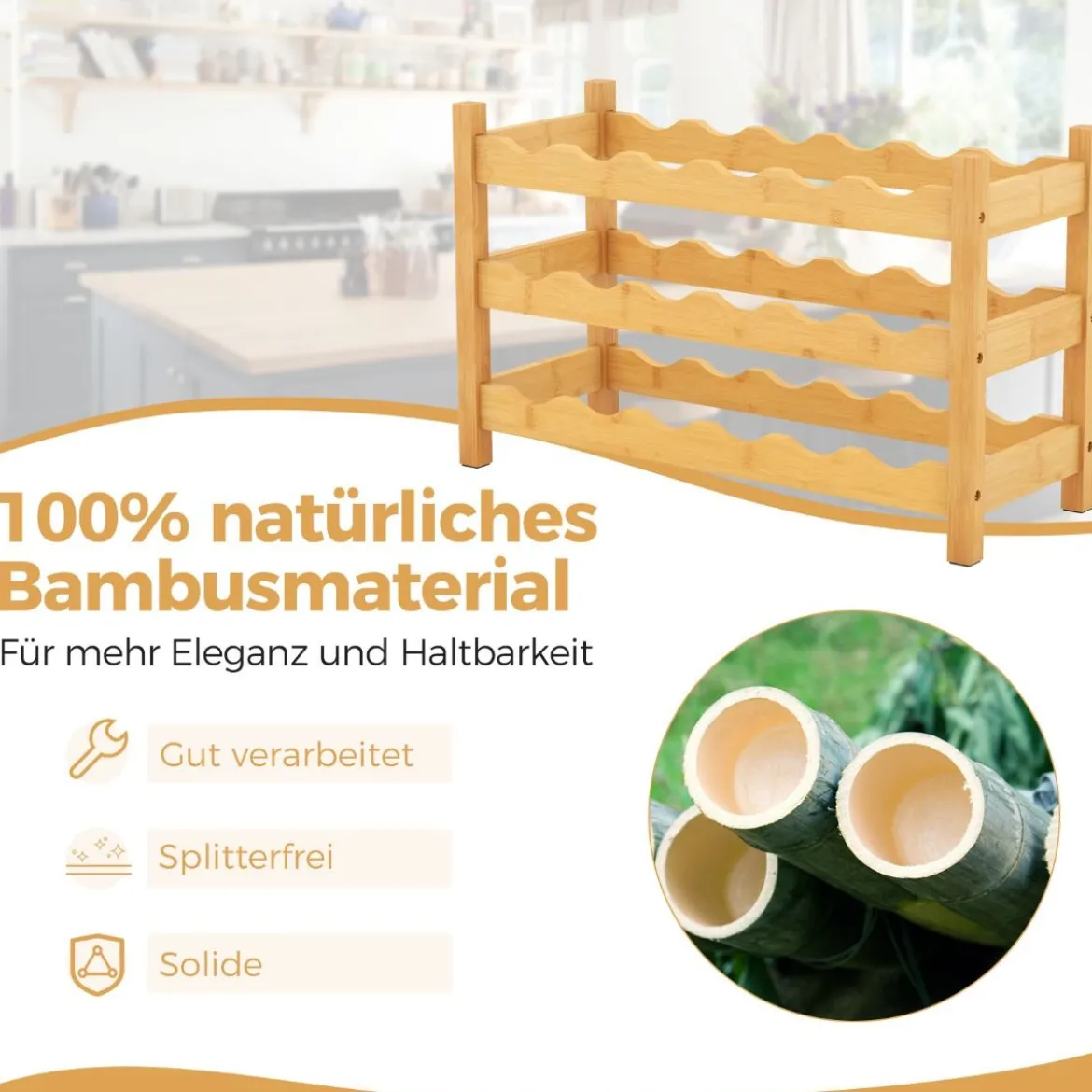 3 Ebenen Weinregal Bambus Weinständer für 18 Flaschen 62 x 24 x 38 cm Natur