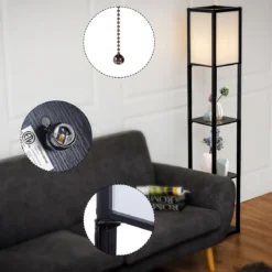 3-Ebene Standleuchte Regal Moderne Stehlampe Bodenlampe 26 x 26 x 160 cm Schwarz