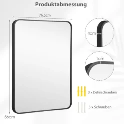 Echteckiger Wandspiegel mit Metallrahmen für Badezimmer 76,5x56cm Schwarz