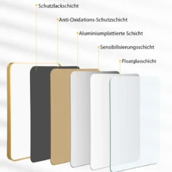 Echteckiger Wandspiegel mit Metallrahmen für Badezimmer 76,5 x 56 cm Gold