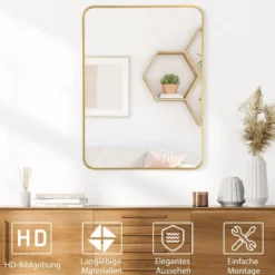 Echteckiger Wandspiegel mit Metallrahmen für Badezimmer 76,5 x 56 cm Gold