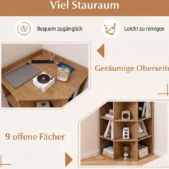 Eck-Bücherregal mit Ladestation Eckregal mit 9 Fächern & 1 USB-Anschluss & 2 Steckdosen