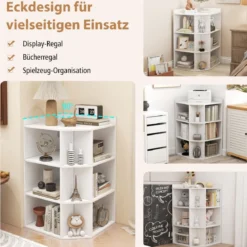 Eck-Bücherregal mit Ladestation Eckregal mit 9 Fächern & 1 USB-Anschluss & 2 Steckdosen