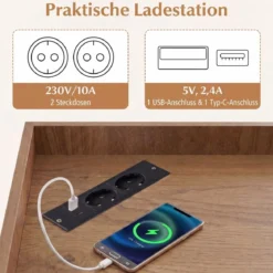 Eck-Bücherregal mit Ladestation Eckregal mit 9 Fächern & 1 USB-Anschluss & 2 Steckdosen