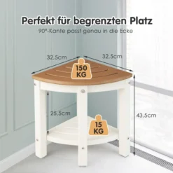 Eck-Duschhocker Wasserdichte Badezimmer-Fußstütze mit Ablagefläche Weiß