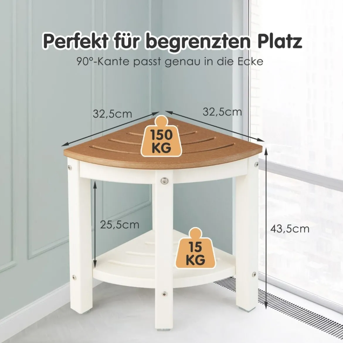 Eck-Duschhocker Wasserdichte Badezimmer-Fußstütze mit Ablagefläche Weiß