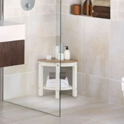 Eck-Duschhocker Wasserdichte Badezimmer-Fußstütze mit Ablagefläche Weiß