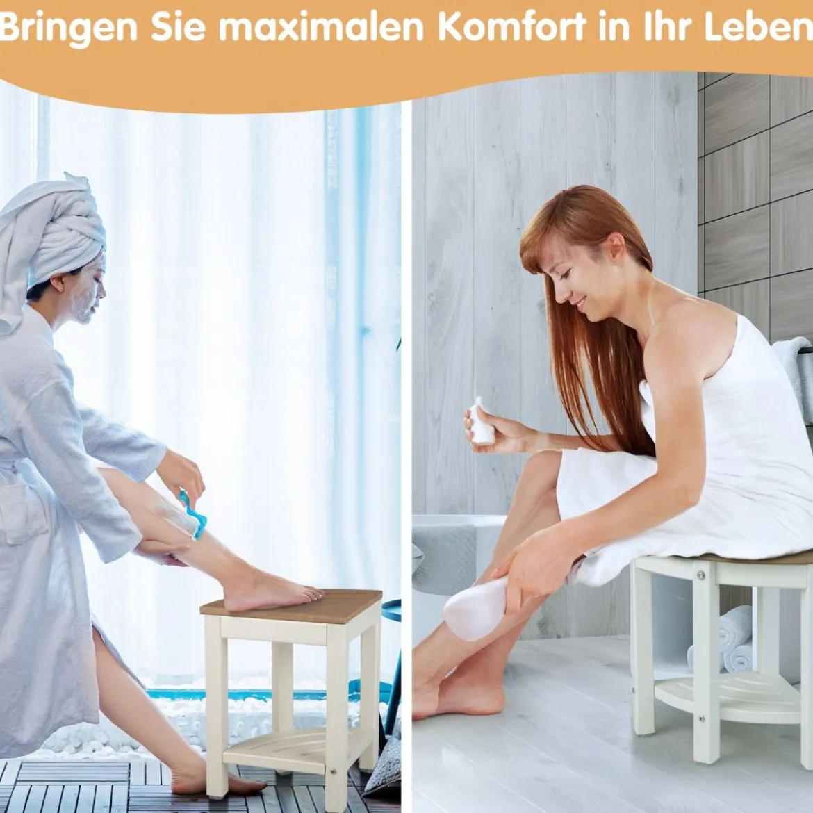 Eck-Duschhocker Wasserdichte Badezimmer-Fußstütze mit Ablagefläche Weiß