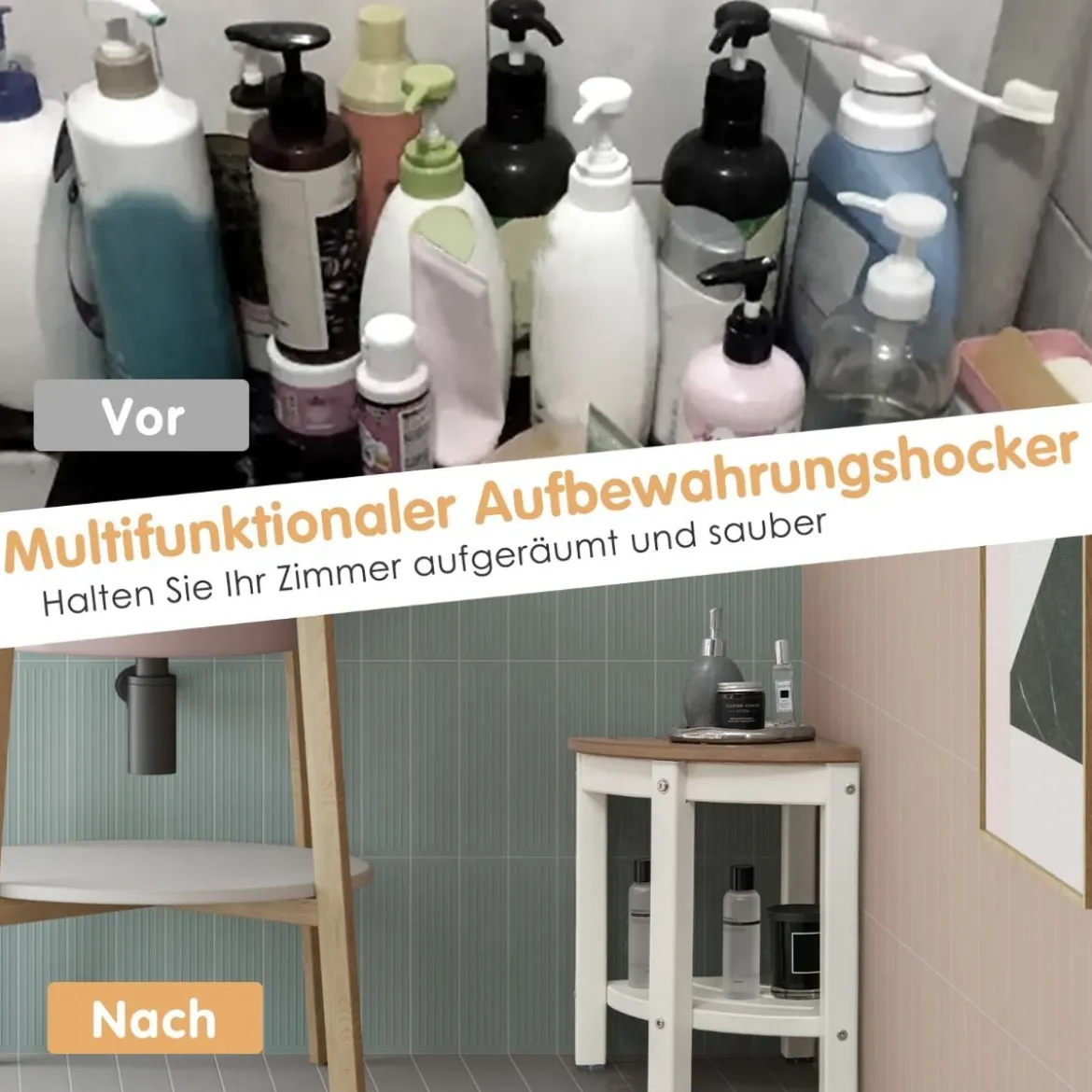 Eck-Duschhocker Wasserdichte Badezimmer-Fußstütze mit Ablagefläche Weiß