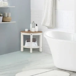 Eck-Duschhocker Wasserdichte Badezimmer-Fußstütze mit Ablagefläche Weiß