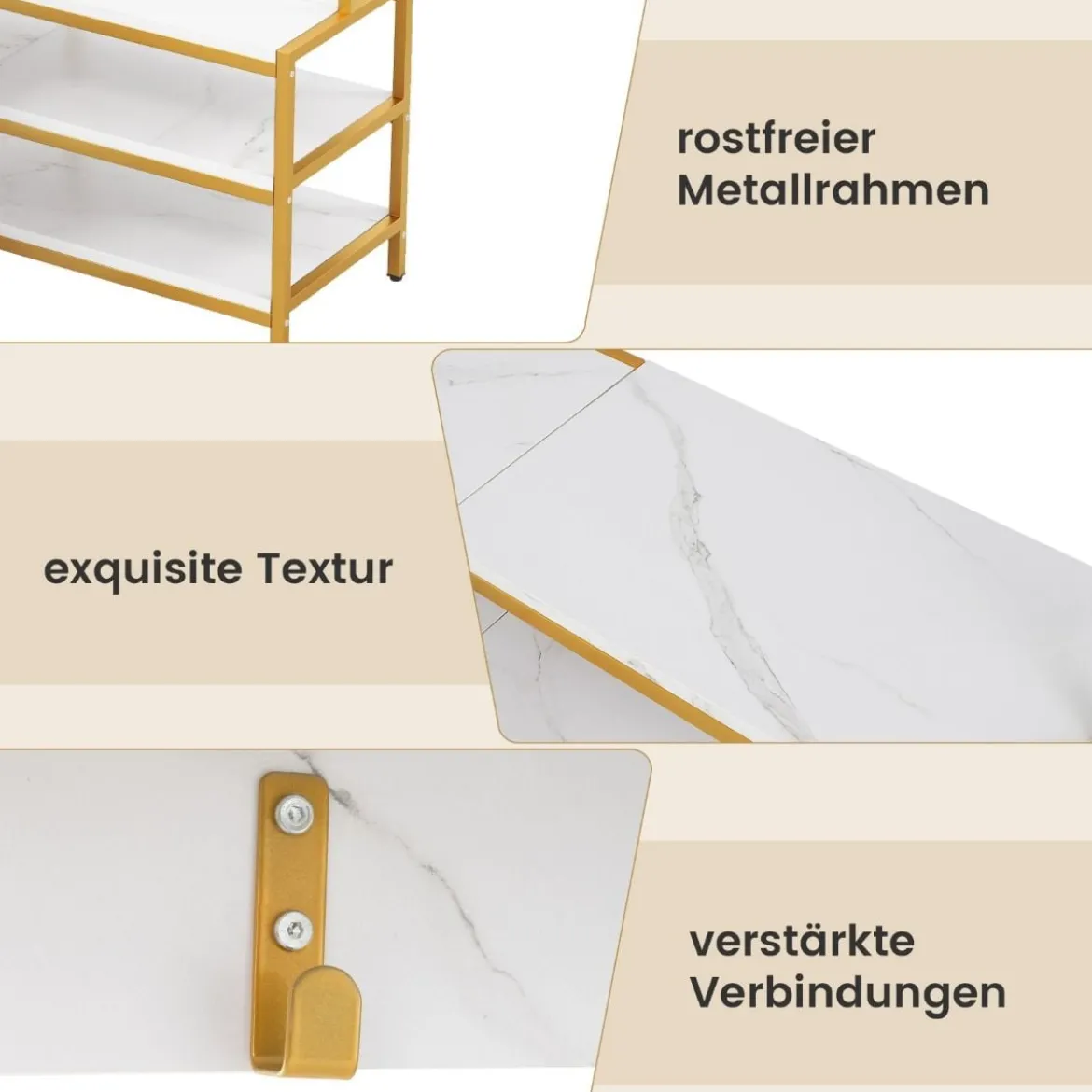 Eck-Garderobenständer mit Sitzbank L-förmiger Kleiderständer mit offenen Ablagen 90 x 90 x 178 cm Rustikales Braun/Walnuss/Weiß