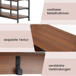 Eck-Garderobenständer mit Sitzbank L-förmiger Kleiderständer mit offenen Ablagen 90 x 90 x 178 cm Rustikales Braun/Walnuss/Weiß