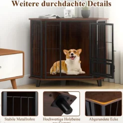 Eck-Hundebox mit Futtertür & Abschließbare Tür Platzsparender Hundekäfig Haustier-Box