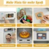 Eckküche mit Lichtern & Geräuschen Holzküche mit herausziehbarem Mülleimer Vorhang Spüle Herd Mikrowelle Grau