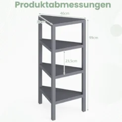 Eckregal 4-stöckiges Eckbücherregal mit offenen Lattenregalen freistehender Ausstellungsständer Schwarz/Grau/Weiß