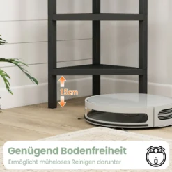 Eckregal 4-stöckiges Eckbücherregal mit offenen Lattenregalen freistehender Ausstellungsständer Schwarz/Grau/Weiß