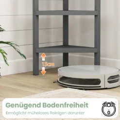 Eckregal 4-stöckiges Eckbücherregal mit offenen Lattenregalen freistehender Ausstellungsständer Schwarz/Grau/Weiß