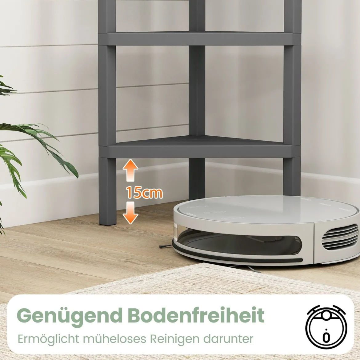 Eckregal 4-stöckiges Eckbücherregal mit offenen Lattenregalen freistehender Ausstellungsständer Schwarz/Grau/Weiß
