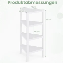 Eckregal 4-stöckiges Eckbücherregal mit offenen Lattenregalen freistehender Ausstellungsständer Schwarz/Grau/Weiß