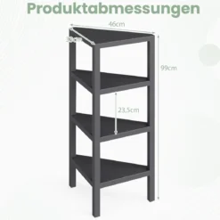 Eckregal 4-stöckiges Eckbücherregal mit offenen Lattenregalen freistehender Ausstellungsständer Schwarz/Grau/Weiß