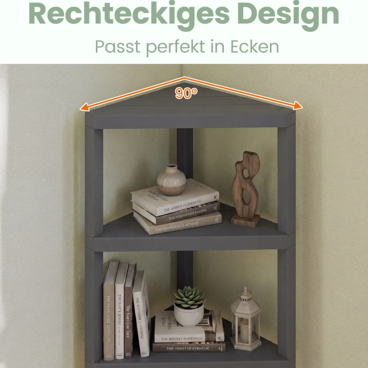 Eckregal 4-stöckiges Eckbücherregal mit offenen Lattenregalen freistehender Ausstellungsständer Schwarz/Grau/Weiß