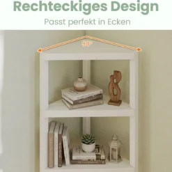 Eckregal 4-stöckiges Eckbücherregal mit offenen Lattenregalen freistehender Ausstellungsständer Schwarz/Grau/Weiß