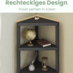 Eckregal 4-stöckiges Eckbücherregal mit offenen Lattenregalen freistehender Ausstellungsständer Schwarz/Grau/Weiß