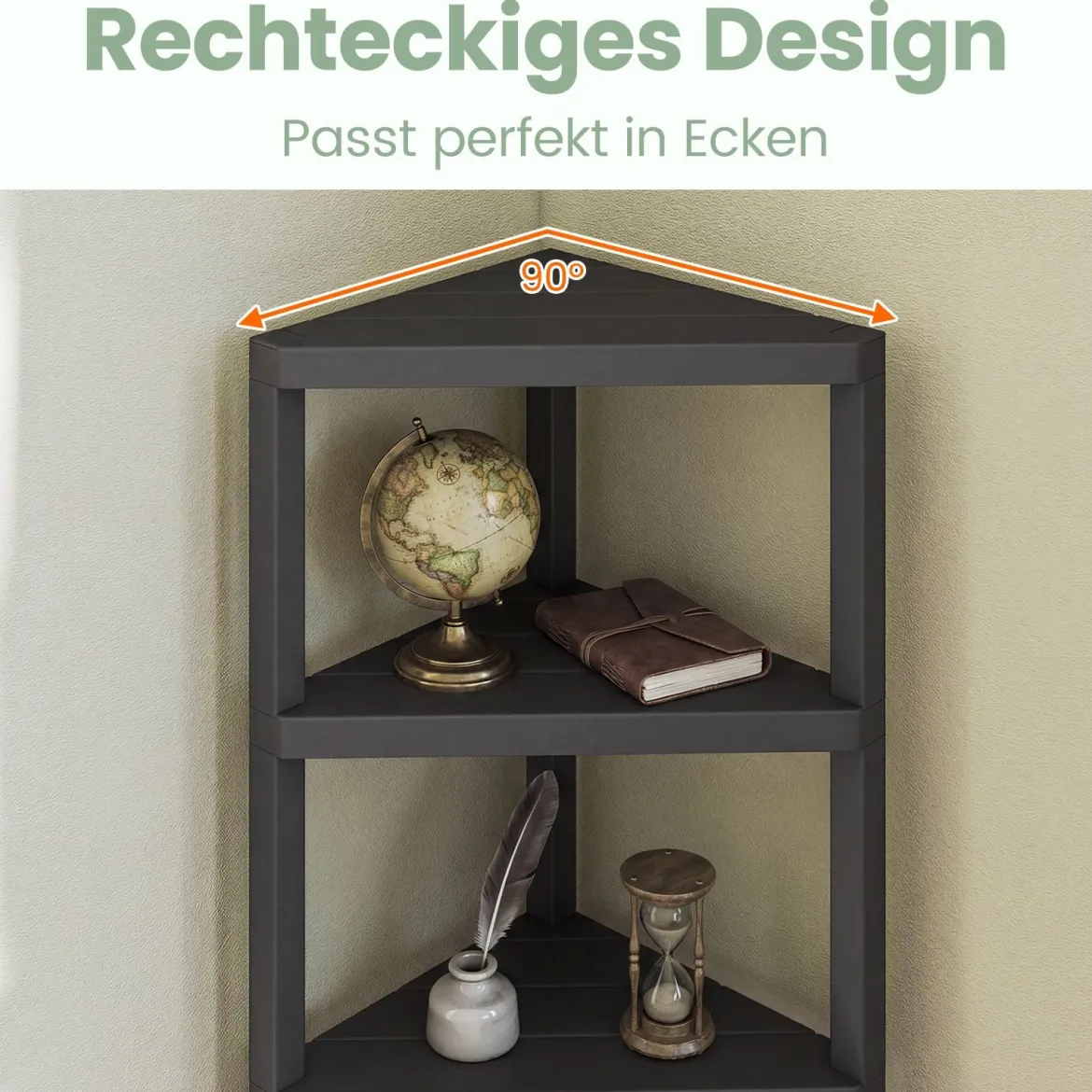 Eckregal 4-stöckiges Eckbücherregal mit offenen Lattenregalen freistehender Ausstellungsständer Schwarz/Grau/Weiß