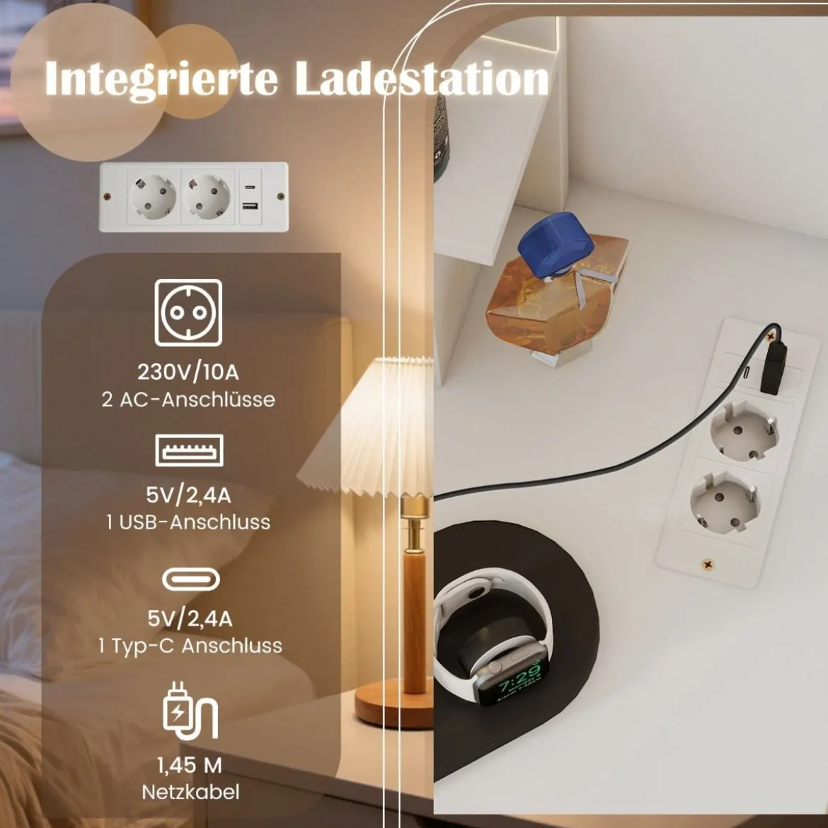Eck Schminktisch mit Hocker & LED Beleuchtung & Ladestation Eck-Frisiertisch Kosmetiktisch