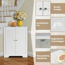 Eckschrank mit Lamellentür & Höhenverstellbarem Regal Platzsparend Badezimmerschrank Weiß