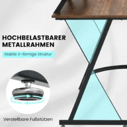 Eckschreibtisch mit Steckdose & USB-Ladeanschluss & Monitorständer Rustikales Braun