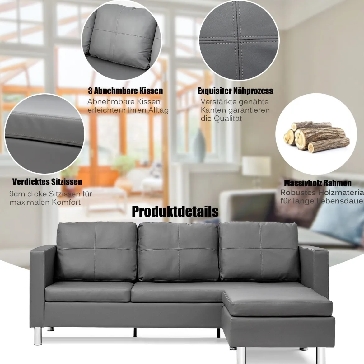Ecksofa Couchgarnitur Sofagarnitur Schlafsofa Wohnzimmersofa mit Ottomanen