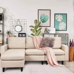 Ecksofa umwandelbar Anbausofa Stoffsofa Eckcouch Beige