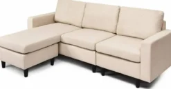 Ecksofa umwandelbar Anbausofa Stoffsofa Eckcouch Beige