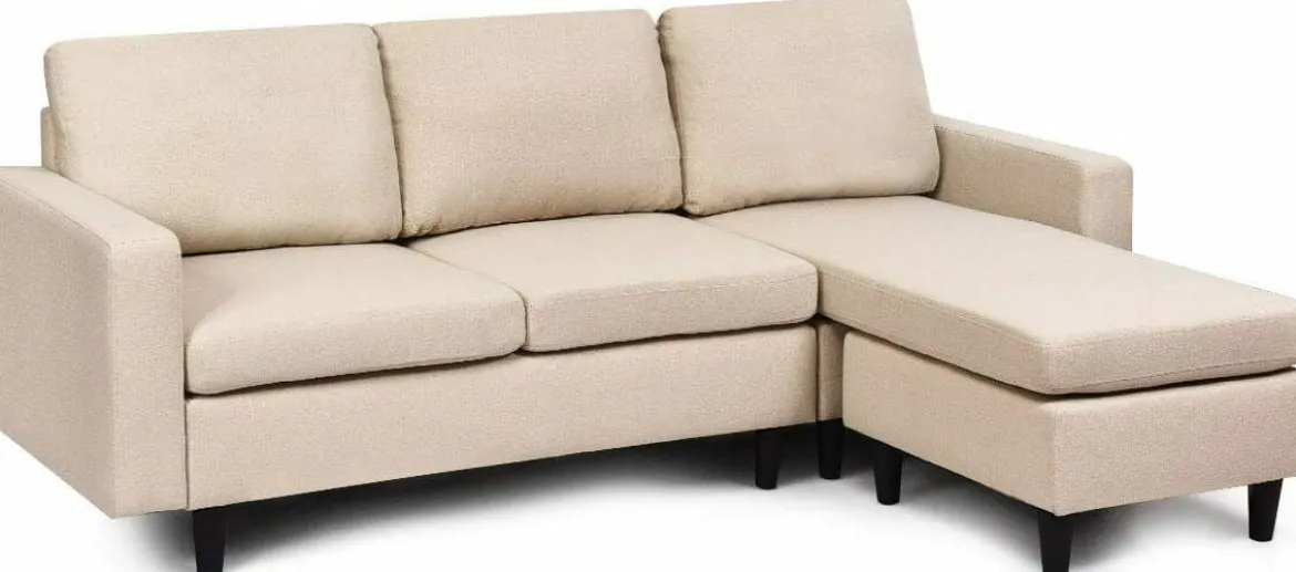 Ecksofa umwandelbar Anbausofa Stoffsofa Eckcouch Beige